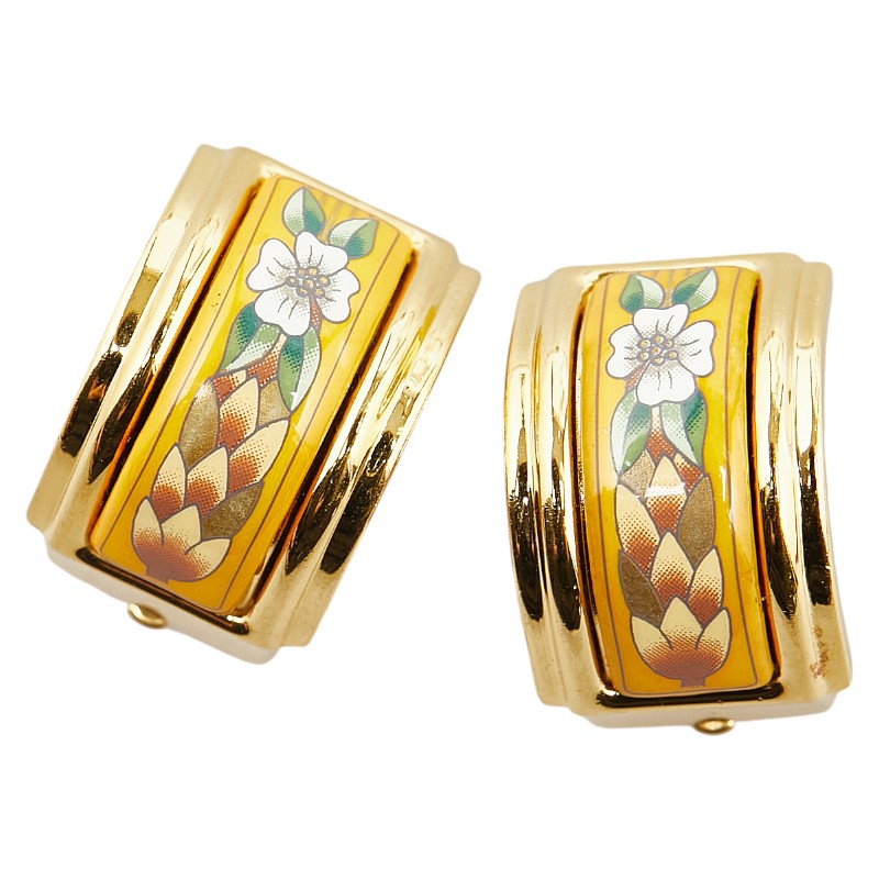 Hermes Enamel Flower Motif Clip-On Earrings in Great Condition