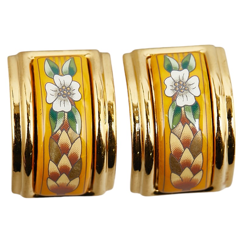 Hermes Enamel Flower Motif Clip-On Earrings