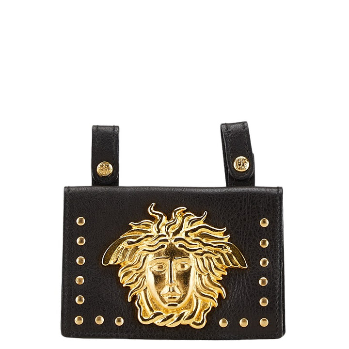 Versace Medusa Leather Waist Bag Black Gold in Very Good Condition