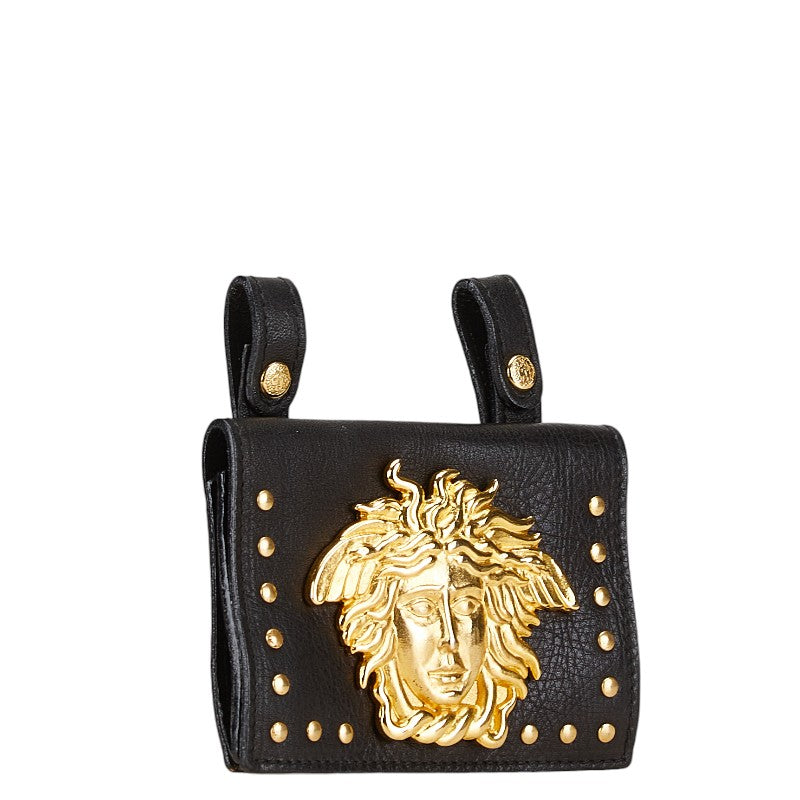 Versace Medusa Leather Waist Bag Black Gold in Very Good Condition