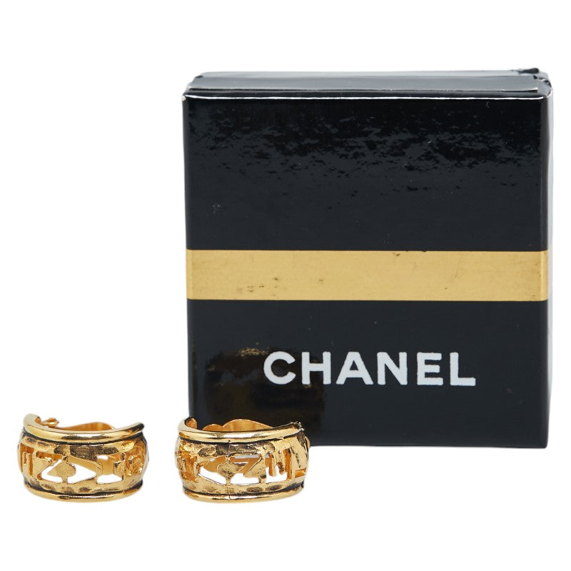 Chanel Vintage Logo Gold Plated Earrings in Very Good Condition