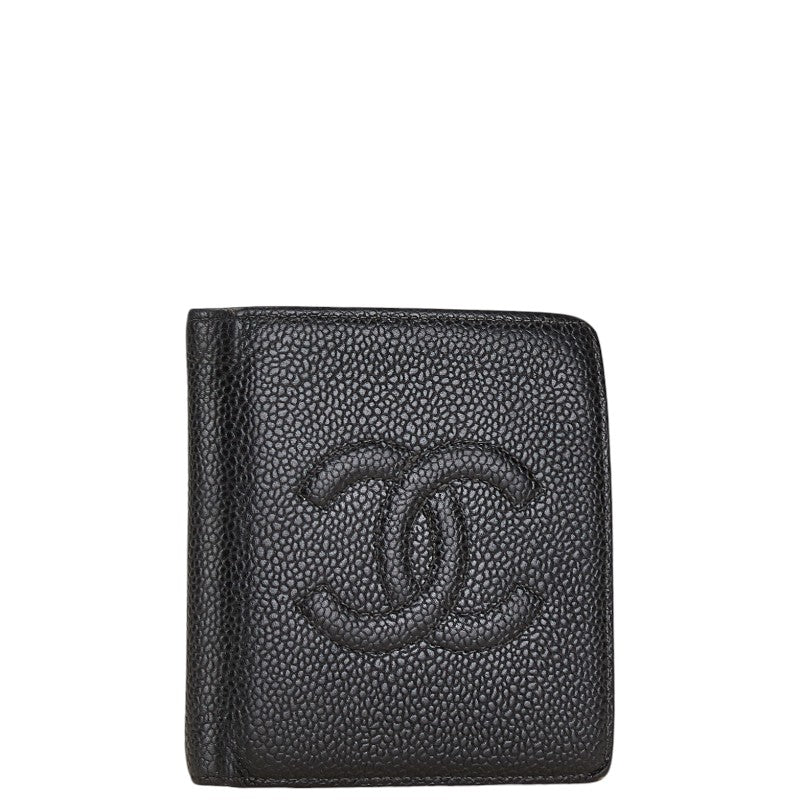 Chanel Caviar Skin Coco Mark Compact Wallet Black in Very Good Condition