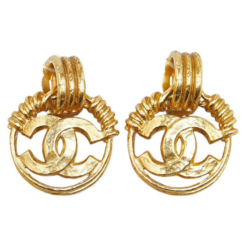 Chanel Vintage Coco Mark Earrings Gold Plated