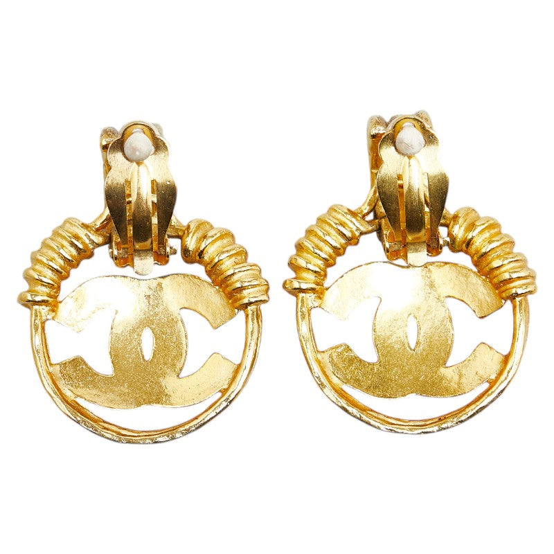 Chanel Vintage Coco Mark Earrings Gold Plated