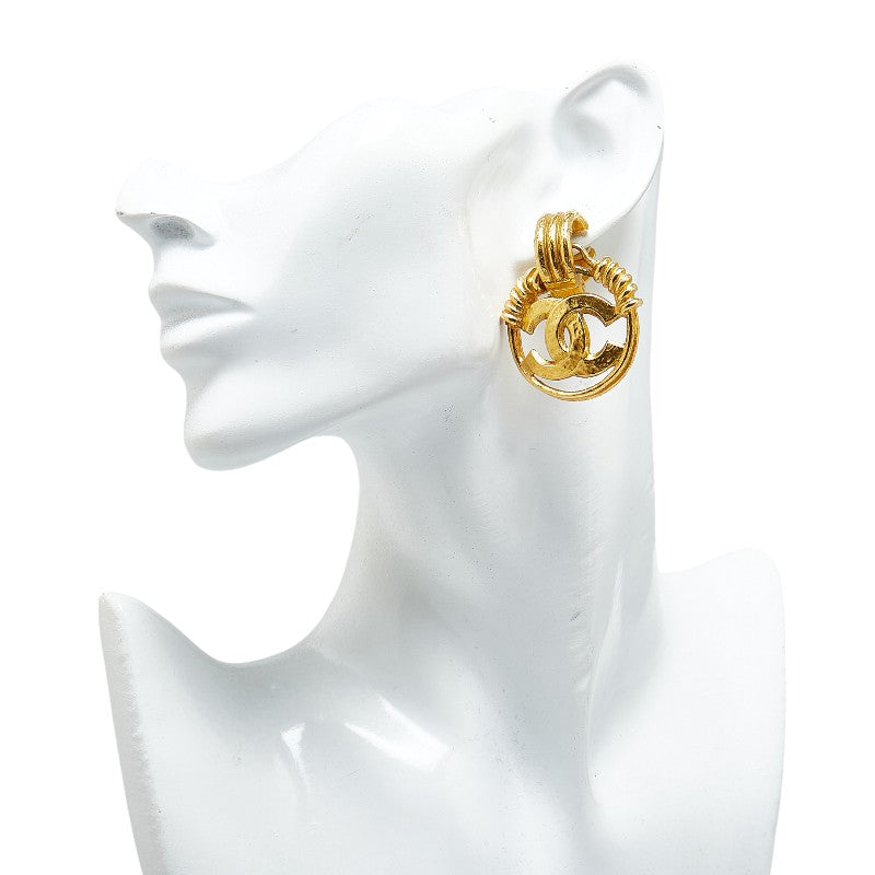 Chanel Vintage Coco Mark Earrings Gold Plated