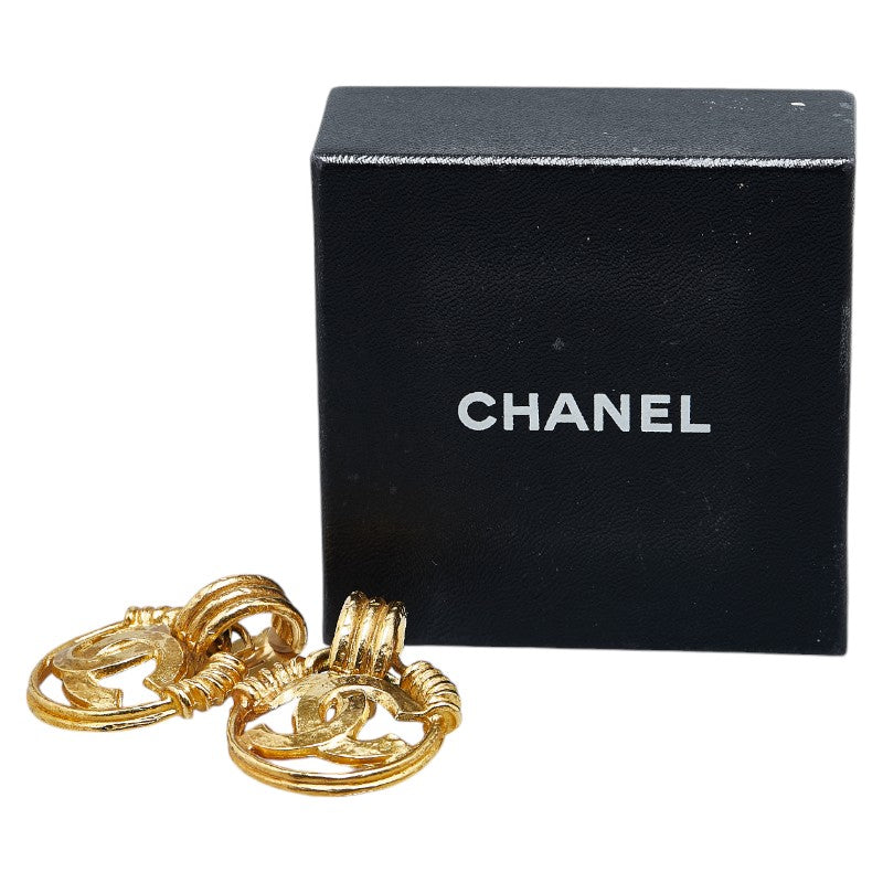 Chanel Vintage Coco Mark Earrings Gold Plated