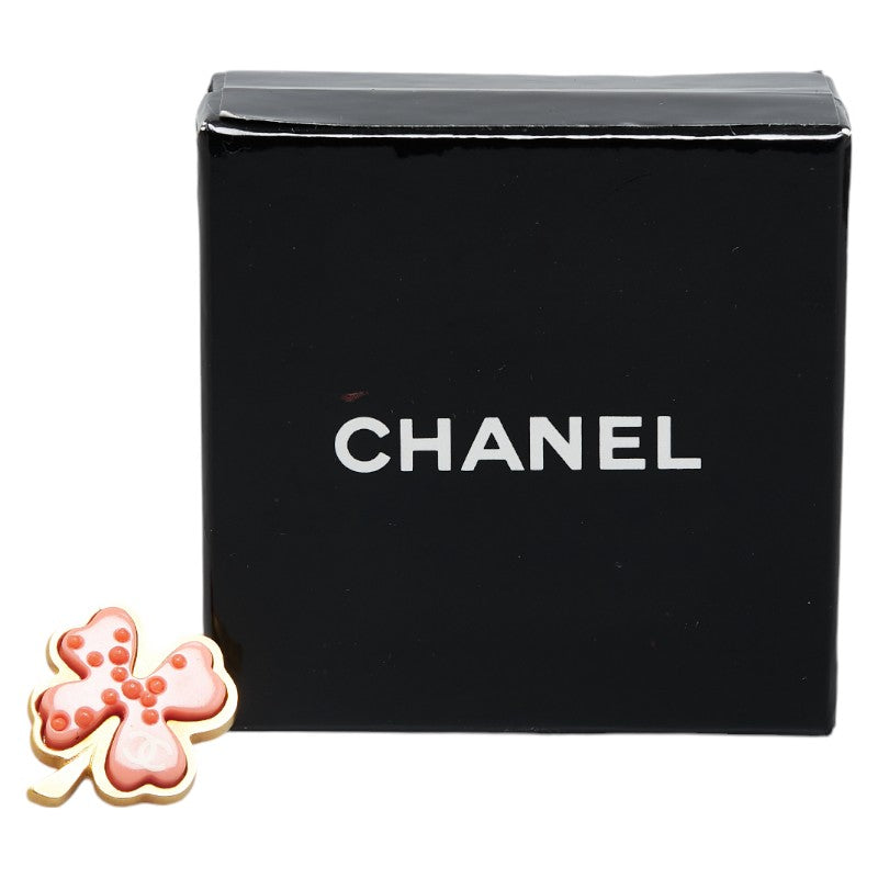 Chanel Clover Brooch Gold Pink Plastic