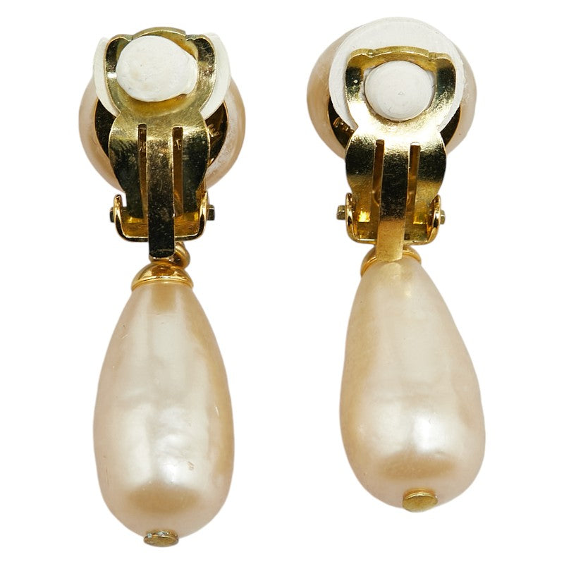 Chanel Vintage Coco Mark Drop Earrings Gold Pearl