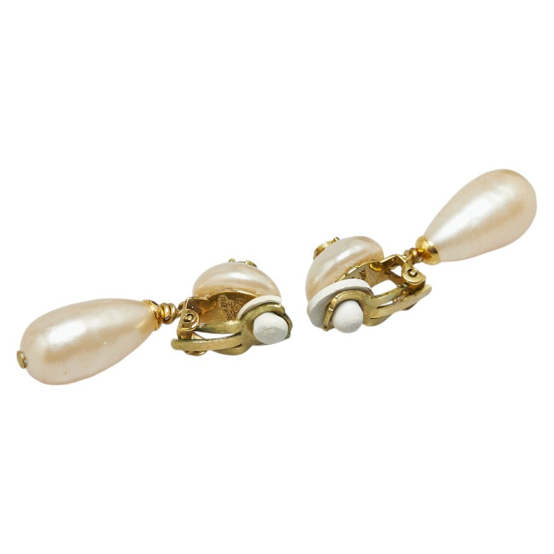 Chanel Vintage Coco Mark Drop Earrings Gold Pearl