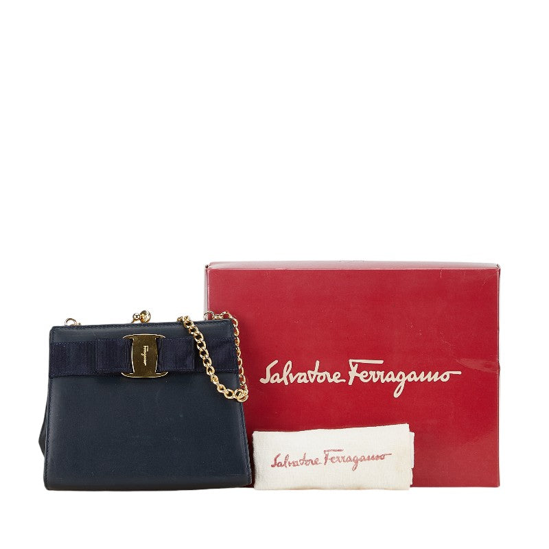 Salvatore Ferragamo Vara Ribbon Leather Canvas Shoulder Bag