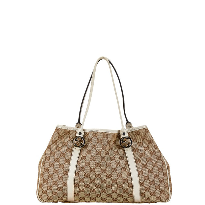 Gucci Canvas Leather Double G Shoulder Tote in Very Good Condition