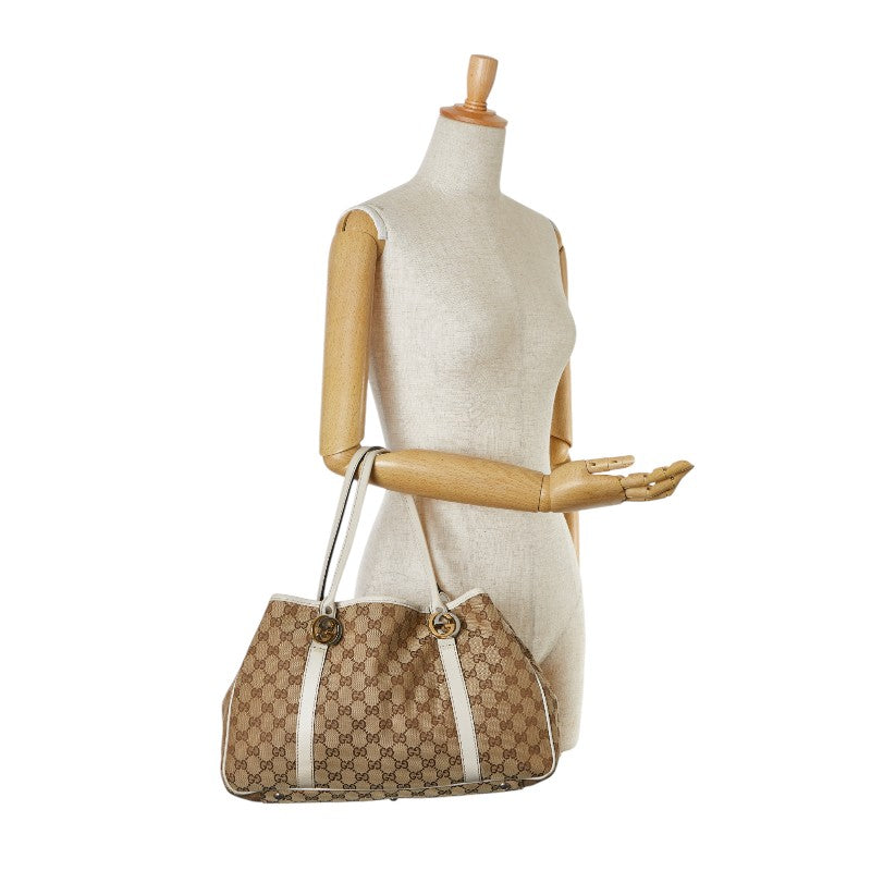 Gucci Canvas Leather Double G Shoulder Tote