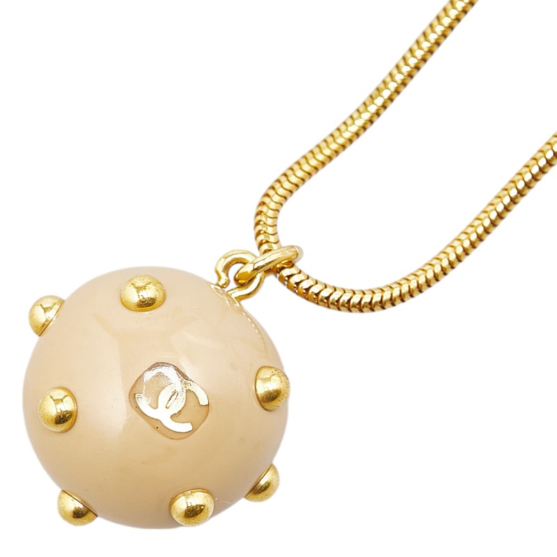 Chanel Coco Ball Coco Mark Necklace Gold Plastic