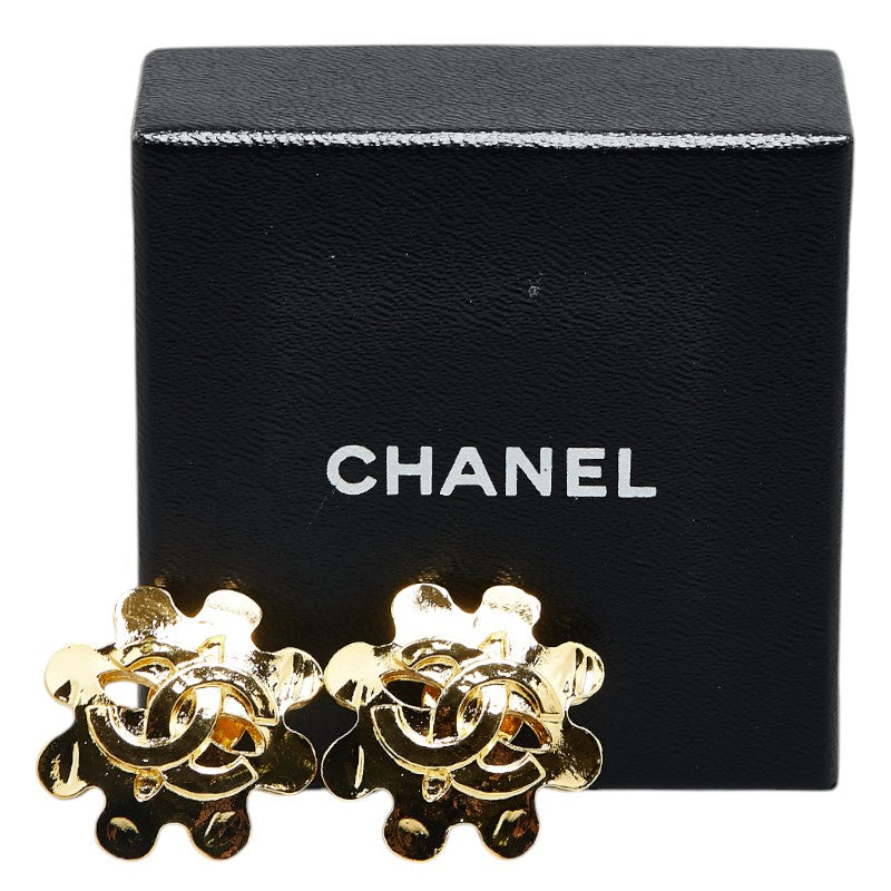 Chanel Vintage Coco Mark Flower Earrings Gold