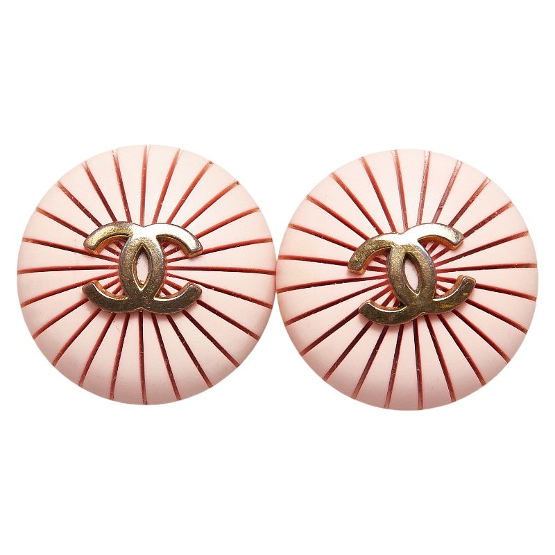 Chanel Coco Mark Round Earrings Pink Gold