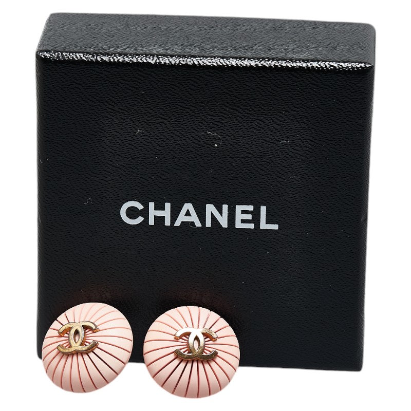 Chanel Coco Mark Round Earrings Pink Gold