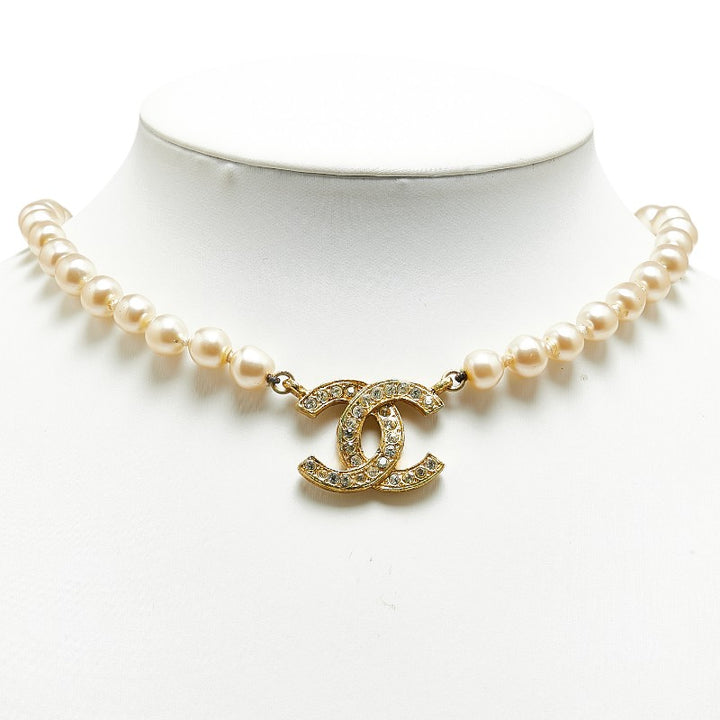 Chanel Coco Mark Rhinestone Necklace Gold Plated in Very Good Condition