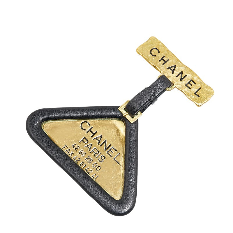 Chanel Vintage Triangle Plate Brooch Gold Black