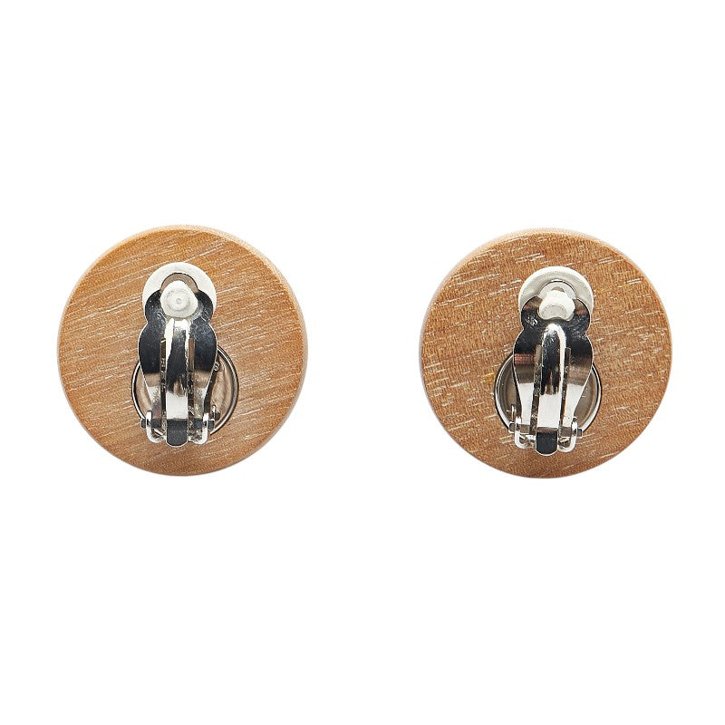 Hermes Beige Silver Wood Metal Earrings