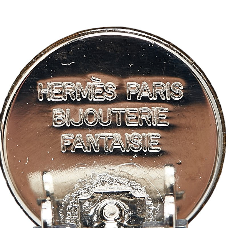 Hermes Beige Silver Wood Metal Earrings