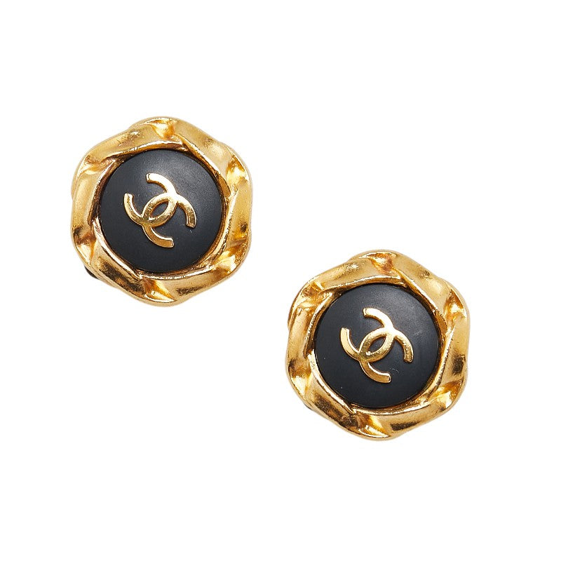 Chanel Coco Mark Octagon Earrings Gold Black