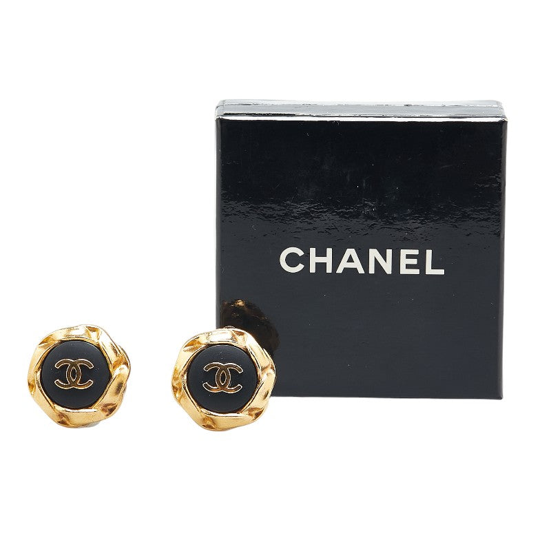 Chanel Coco Mark Octagon Earrings Gold Black