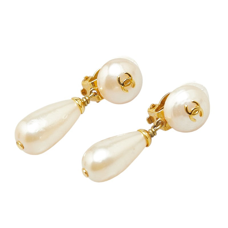 Chanel Coco Mark Pearl Earrings Gold