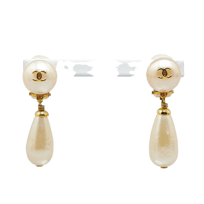 Chanel Coco Mark Pearl Earrings Gold