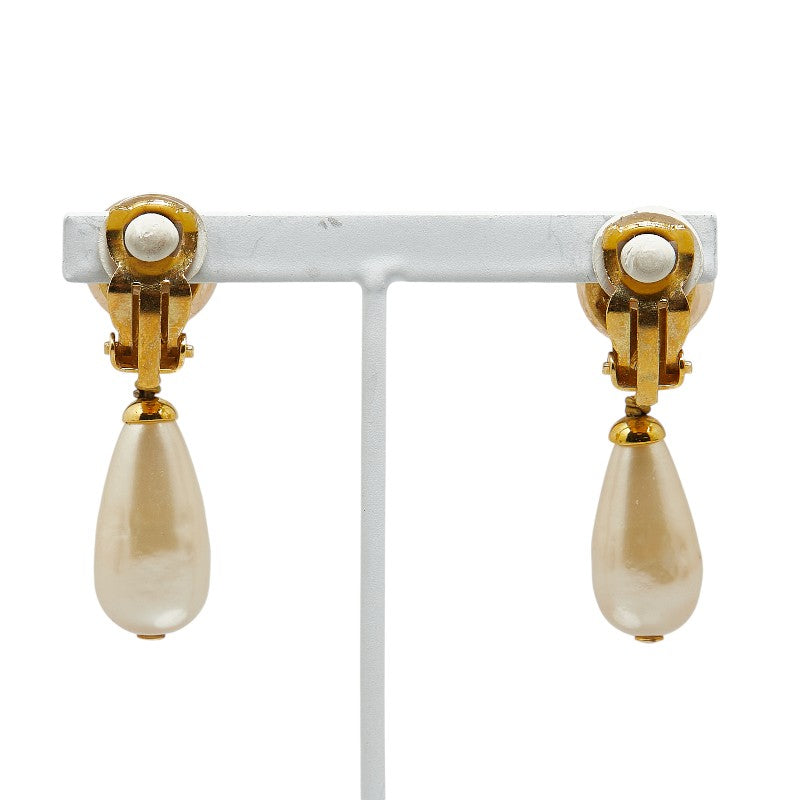 Chanel Coco Mark Pearl Earrings Gold