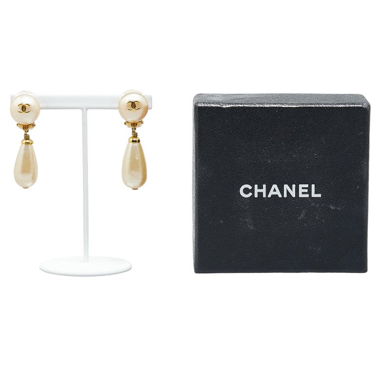 Chanel Coco Mark Pearl Earrings Gold