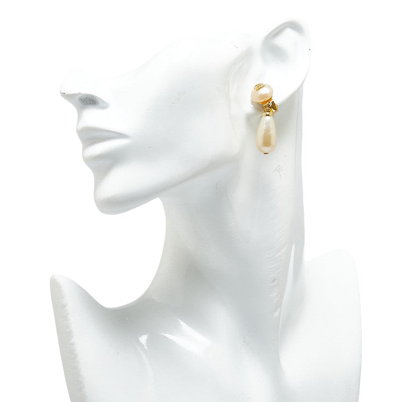 Chanel Coco Mark Pearl Earrings Gold