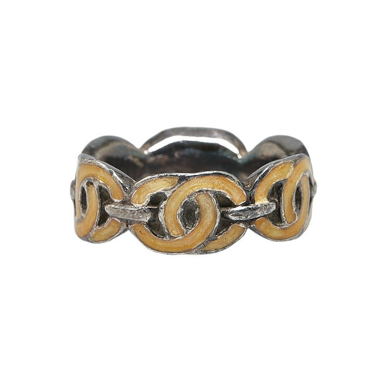 Chanel Coco Mark Metal Ring Silver Beige