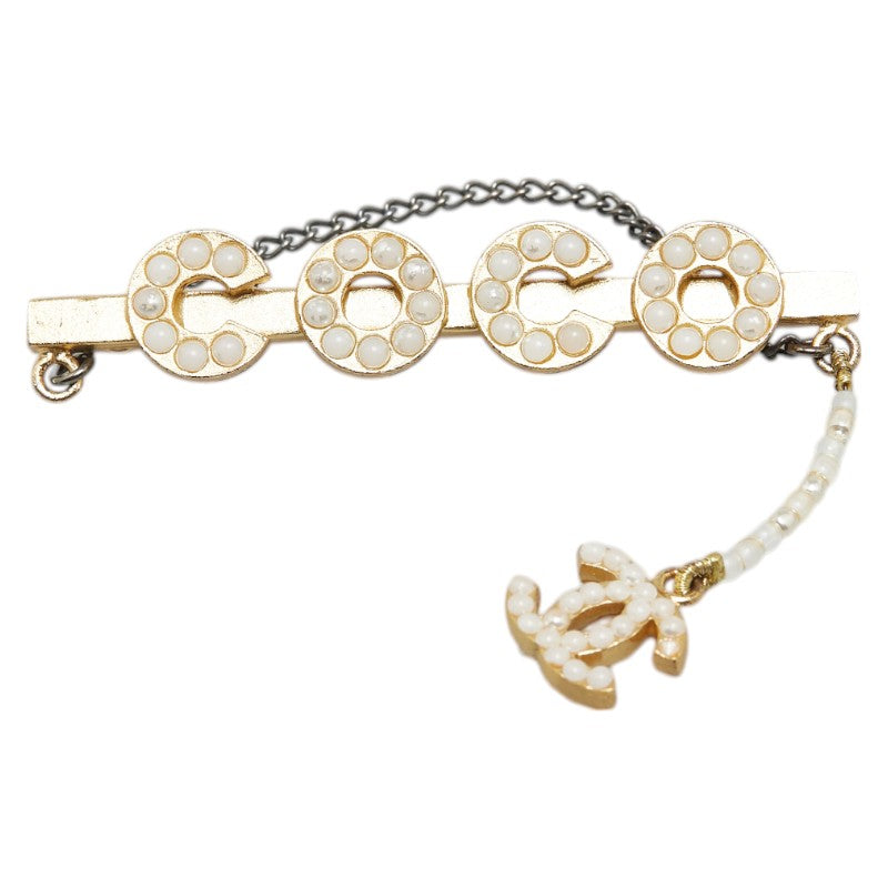 Chanel Coco Mark Chain Brooch with Faux Pearl