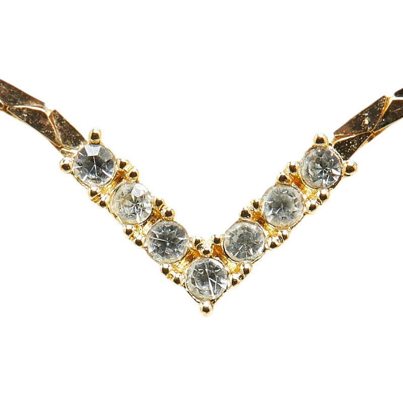 Dior V Motif Rhinestone Necklace Gold