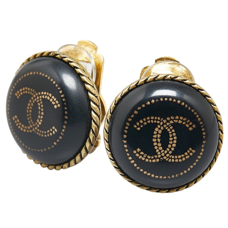 Chanel Vintage Coco Mark Earrings Gold Black