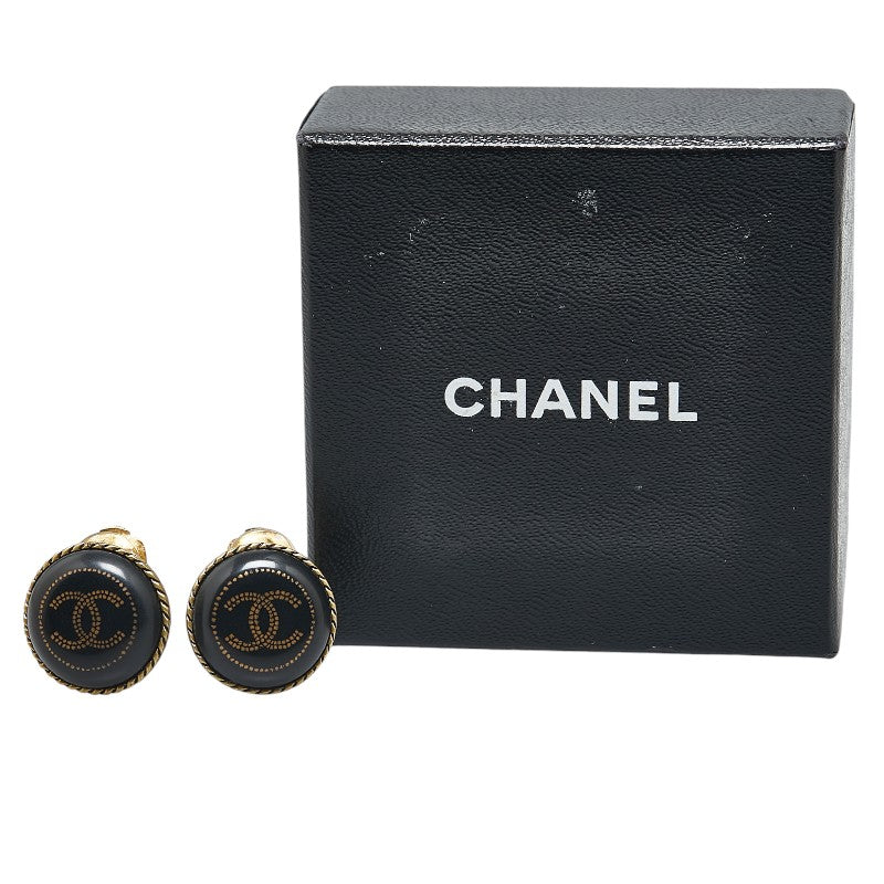 Chanel Vintage Coco Mark Earrings Gold Black