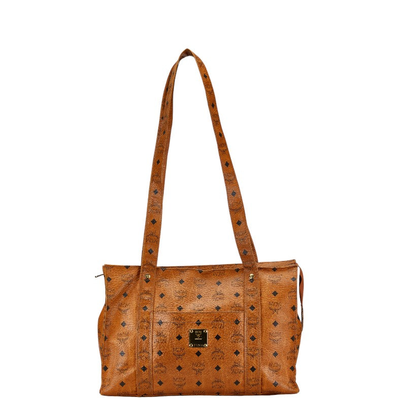 MCM Visetos Logo Tote Shoulder Bag Brown