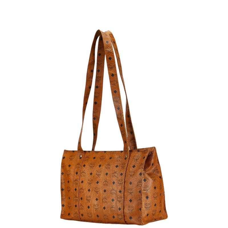 MCM Visetos Logo Tote Shoulder Bag Brown