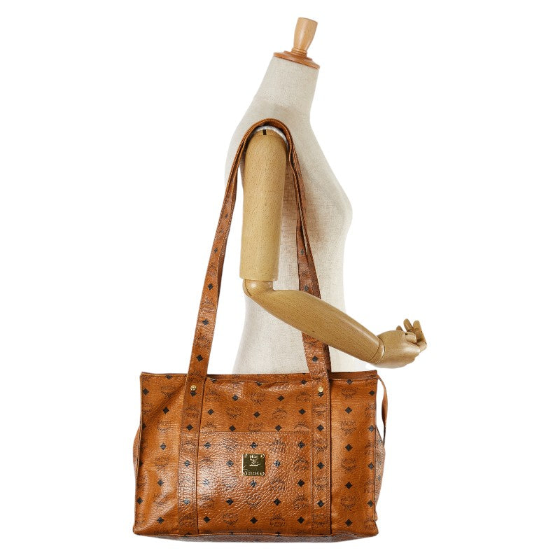 MCM Visetos Logo Tote Shoulder Bag Brown