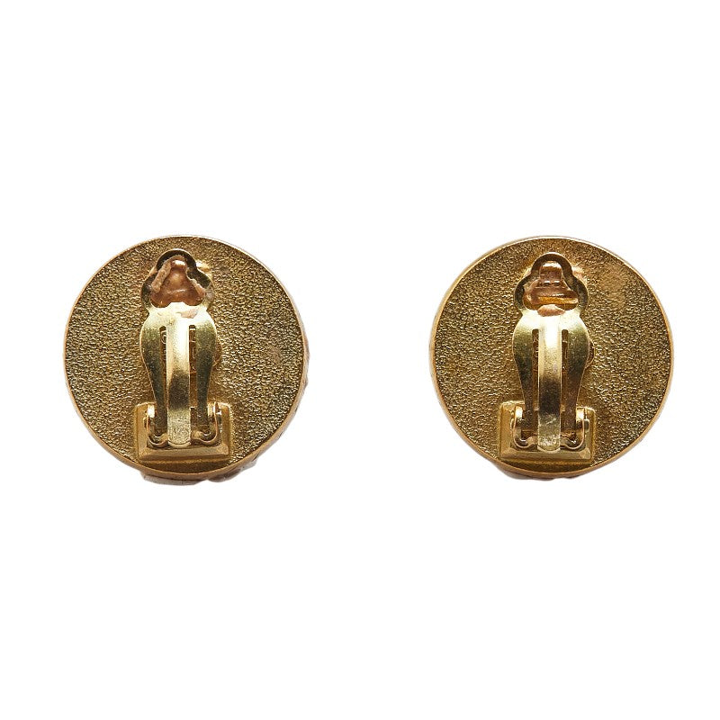 Chanel Vintage Coco Mark Round Earrings Gold Black