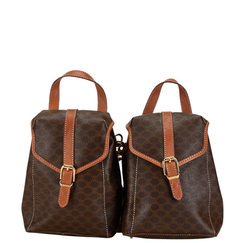 Celine Macadam Double Backpack Brown PVC Leather