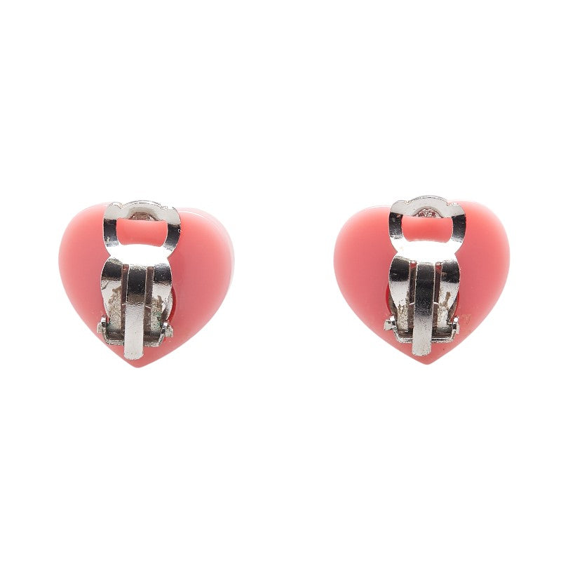 Chanel Heart Earrings Pink Multicolor Plastic