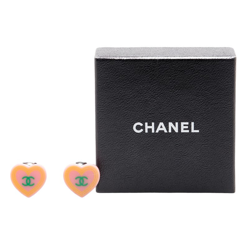 Chanel Heart Earrings Pink Multicolor Plastic