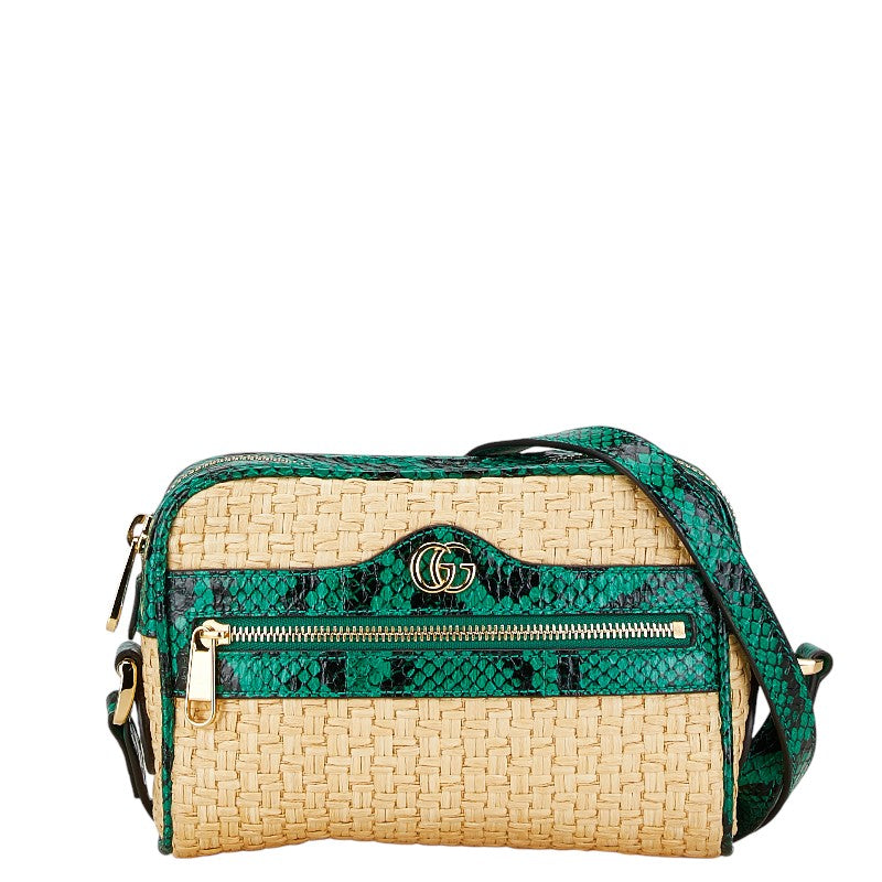 Gucci GG Marmont Python Straw Shoulder Bag