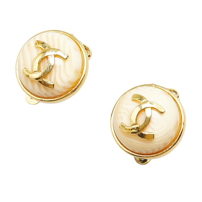 Chanel Coco Mark Earrings Gold Ivory