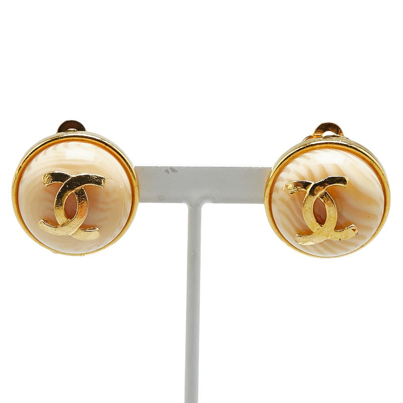 Chanel Coco Mark Earrings Gold Ivory