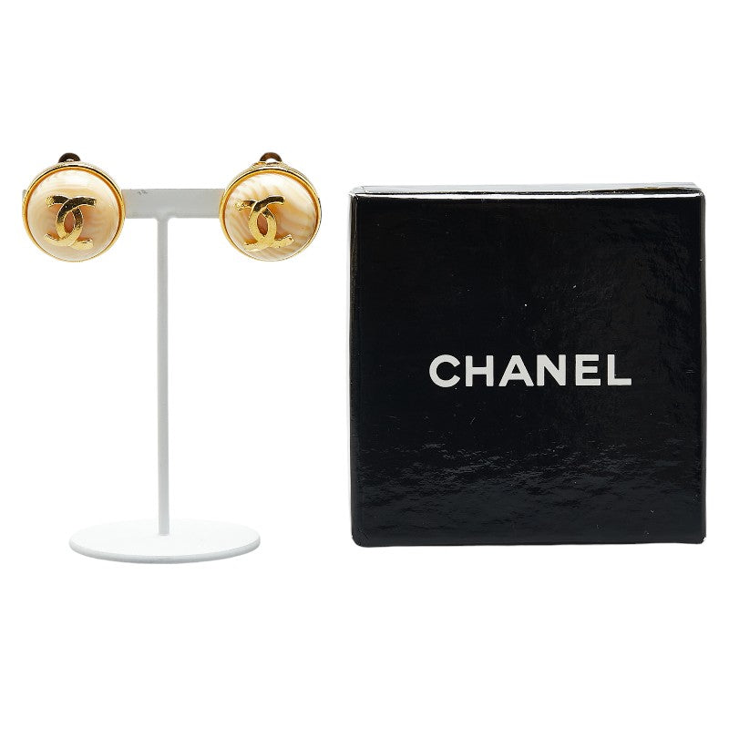 Chanel Coco Mark Earrings Gold Ivory