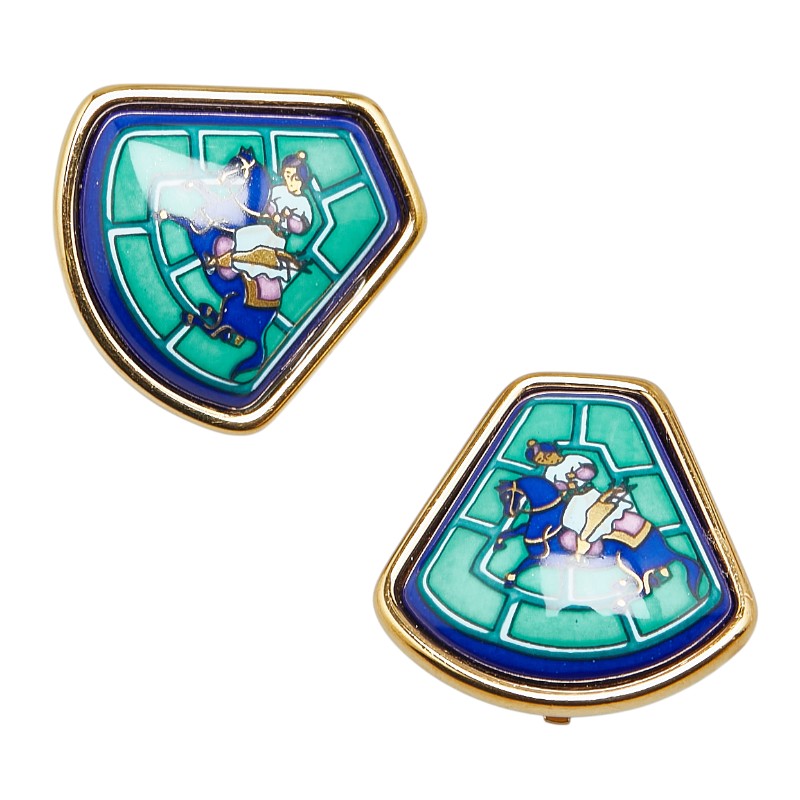 Hermes Enamel Equestrian Clip Earrings