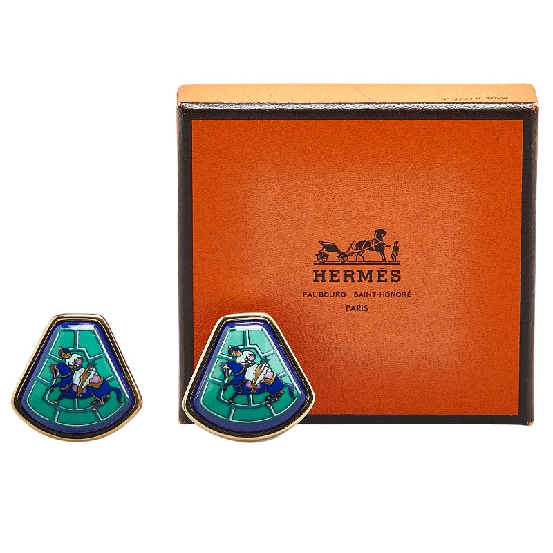 Hermes Enamel Equestrian Clip Earrings