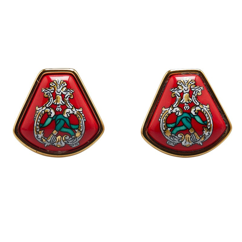 Hermes Enamel Earrings Gold Multicolor